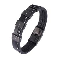 PU Leather Cord Bracelets, with 304 Stainless Steel, Vacuum Ion Plating, fashion jewelry & micro pave cubic zirconia 