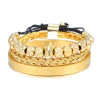 Titanium Steel Bracelet Set, bangle & bracelet, with Polyester Cord, plated, three pieces & fashion jewelry 