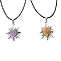 Quartz Necklace, with leather cord & Zinc Alloy, Sun, platinum color plated & Unisex 25mm Approx 17.72 Inch 