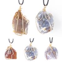 Agate Necklace, with leather cord & Brass, irregular, gold color plated, Unisex, mixed colors, 30-40mm Approx 17.72 Inch 