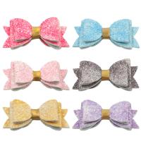 Alligator Hair Clip, PU Leather, with Sequins & Plastic & Iron, Bowknot, silver color plated, for children 