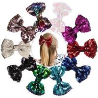 Alligator Hair Clip, Cloth, with Sequins & Iron, Bowknot, silver color plated, for children 