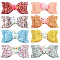 Alligator Hair Clip, Cloth, with Sequins & Plastic & Iron, Bowknot, silver color plated, Double Layer & for children 88.9mm 