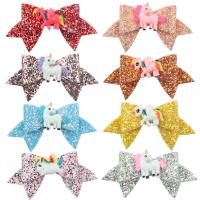 Children Hair Clip, Cloth, with Sequins & Plastic & Iron, Bowknot, silver color plated, for children 63.5mm 