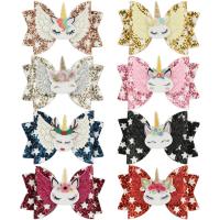 Children Hair Clip, Cloth, with Sequins & Plastic & Iron, Bowknot, silver color plated, for children 