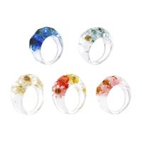 Resin Finger Ring, with Dried Flower, 5 pieces & Unisex, mixed colors, US Ring .5, Approx 