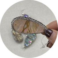 Rhinestone Shell Pendants, Abalone Shell, with Rhinestone Clay Pave & Brass, Teardrop, silver color plated, DIY 
