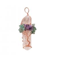 Gemstone Jewelry Pendant, Clear Quartz, with Iron, gold color plated, fashion jewelry, mixed colors, 30-60mm 