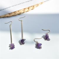 Gemstone Drop Earring, Natural Gravel, with Brass, gold color plated purple, 30mm,75mm 
