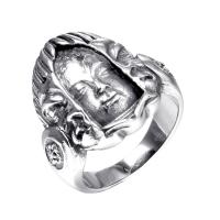 304 Stainless Steel Finger Ring, Buddha & for man, original color, 23.7mm, US Ring 