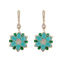 Cubic Zirconia Micro Pave Brass Earring, Flower, plated, micro pave cubic zirconia & for woman 