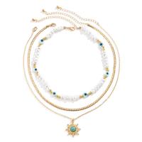 Fashion Multi Layer Necklace, Zinc Alloy, with Seedbead & brass chain & iron chain & turquoise & Acrylic, with 2.7inch extender chain, gold color plated, three pieces & for woman Approx 13.7 Inch, Approx 15.7 Inch 