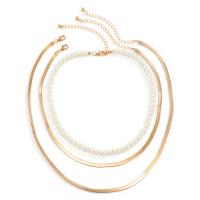 Fashion Multi Layer Necklace, Plastic Pearl, with brass chain, with 2.7inch extender chain, plated, three pieces & for woman Approx 13.8 Inch, Approx 17.7 Inch 