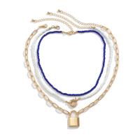 Fashion Multi Layer Necklace, Zinc Alloy, with Seedbead & iron chain, with 2.7inch extender chain, gold color plated, three pieces & for woman Approx 13.7 Inch, Approx 15.7 Inch 