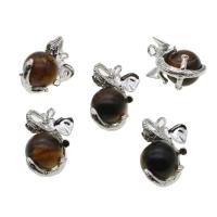 Tiger Eye Pendants, Brass, with Tiger Eye, mixed colors, 10-30mm 
