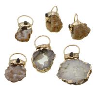 Natural Agate Druzy Pendant, Brass, with Ice Quartz Agate, druzy style, mixed colors, 10-35mm 