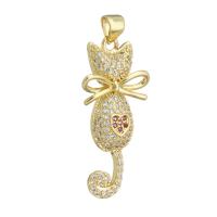 Cubic Zirconia Micro Pave Brass Pendant, Cat, gold color plated, DIY & micro pave cubic zirconia, golden Approx 3mm 