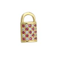 Cubic Zirconia Micro Pave Brass Pendant, Lock, gold color plated, DIY & micro pave cubic zirconia, red Approx 4.5mm 