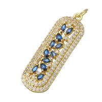 Colgante de Micro Pavé de Zirconía Cúbica, metal, chapado en color dorado, Bricolaje & micro arcilla de zirconia cúbica, azul, 10x29.5x3.5mm, agujero:aproximado 3mm, Vendido por UD