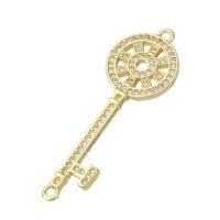 Cubic Zirconia Micro Pave Brass Pendant, Key, gold color plated, DIY & micro pave cubic zirconia, golden Approx 1mm 