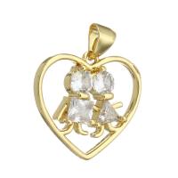 Cubic Zirconia Micro Pave Brass Pendant, Heart, gold color plated, DIY & micro pave cubic zirconia, golden Approx 3mm 