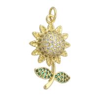 Cubic Zirconia Micro Pave Brass Pendant, Sunflower, gold color plated, DIY & micro pave cubic zirconia, golden Approx 3mm 