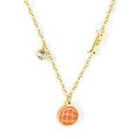 Stainless Steel Jewelry Necklace, 304 Stainless Steel, with 1.97Inch extender chain, Vacuum Ion Plating, for woman & enamel & with rhinestone, golden, 11.8mm Approx 15.75 Inch 