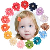 Children Hair Clip, Cloth, with Plastic Pearl, Flower, cute & Girl 38.1mm 