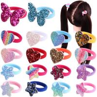 Children Hair Elastic, Nylon, with Sequins, cute & gradient color & for children, mixed colors Approx 