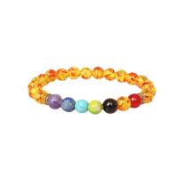 Gemstone Bracelets, Amber, with Natural Stone & Zinc Alloy, Round, gold color plated, Unisex & radiation protection, multi-colored, 8mm Approx 7.09 Inch 