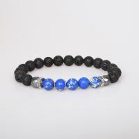 Gemstone Bracelets, Lava, with Sodalite & Zinc Alloy, Round, silver color plated, Unisex & radiation protection, mixed colors, 8mm Approx 7.09 Inch 