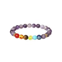 Gemstone Bracelets, Amethyst, with Natural Stone & Zinc Alloy, Round, gold color plated, Unisex & radiation protection, mixed colors, 8mm Approx 7.09 Inch 