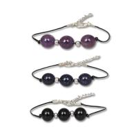 Gemstone Bracelets, Natural Stone, with leather cord & Zinc Alloy, with 1.97Inch extender chain, Round, platinum color plated, vintage & radiation protection & for woman 10mm Approx 7.09 Inch 