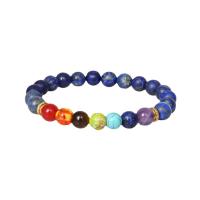 Gemstone Bracelets, Lapis Lazuli, with Natural Stone & Zinc Alloy, Round, gold color plated, vintage & Unisex & radiation protection, mixed colors, 8mm Approx 7.09 Inch 