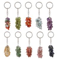 Natural Gravel Key Clasp, with Iron, silver color plated, Unisex, mixed colors, 50mm,30mm 