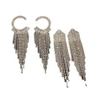 Fashion Fringe Earrings, Brass, with Rhinestone, Tassel, plated & for woman 