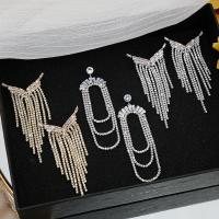Fashion Fringe Earrings, Rhinestone, with Brass, Tassel, plated & for woman & with rhinestone 