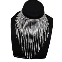 Fashion Fringe Necklace, Rhinestone, with Brass, with 5.9inch extender chain, Tassel, platinum color plated, for woman & with rhinestone, 180mm Approx 13.3 Inch 