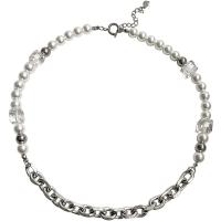 Titanium Steel Jewelry Necklace, with Plastic Pearl, with 1.96inch extender chain, fashion jewelry & for woman Approx 17.3 Inch 