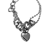 Titanium Steel Jewelry Necklace, with zinc alloy pendant, with 2.36inch extender chain, Heart, twist oval chain & ball chain & for woman Approx 14.5 Inch 