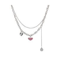 Titanium Steel Jewelry Necklace, with zinc alloy pendant, with 3.15inch extender chain, Heart, Double Layer & for woman Approx 16.9 Inch 