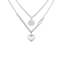 Titanium Steel Jewelry Necklace, with 1.96inch, 2.36inch extender chain, Heart, Double Layer & for woman Approx 16.9 Inch, Approx  21.2 Inch 
