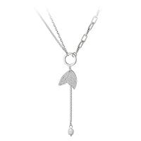 Titanium Steel Jewelry Necklace, with zinc alloy pendant, with 2.36inch extender chain, Fish, plated, for woman & with rhinestone Approx 18.5 Inch 