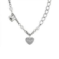 Titanium Steel Jewelry Necklace, with Freshwater Pearl, with 2.75inch extender chain, Heart, with letter pattern & for woman Approx 16.1 Inch 
