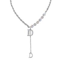 Rhinestone Zinc Alloy Necklace, with 2.36inch extender chain, Letter D, plated, for woman & with rhinestone Approx 18.1 Inch 