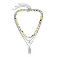 Fashion Multi Layer Necklace, Zinc Alloy, with Seedbead & iron chain & Copper Coated Plastic & Plastic Pearl & Acrylic, with 2.7inch extender chain, platinum color plated, three pieces & for woman Approx 13.8 Inch, Approx 17.7 Inch 