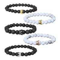 Gemstone Bracelets, Natural Stone, with Zinc Alloy, Round, plated, Unisex & radiation protection & micro pave cubic zirconia 8mm Approx 7.09 Inch 