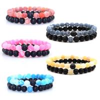 Gemstone Bracelets, Lava, with Effloresce Agate, Round, for woman 8mm Approx 7.09 Inch, Approx 