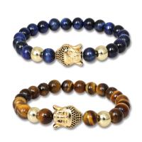 Tiger Eye Stone Bracelets, with Brass, Round, gold color plated, Unisex & radiation protection & micro pave cubic zirconia 8mm Approx 7.09 Inch 