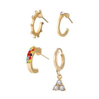 Zinc Alloy Earring Set, Stud Earring & earring, zinc alloy post pin, for woman & with rhinestone, golden, Approx 